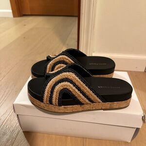 Marc Fisher Black and Tan Woven Platform Sandals